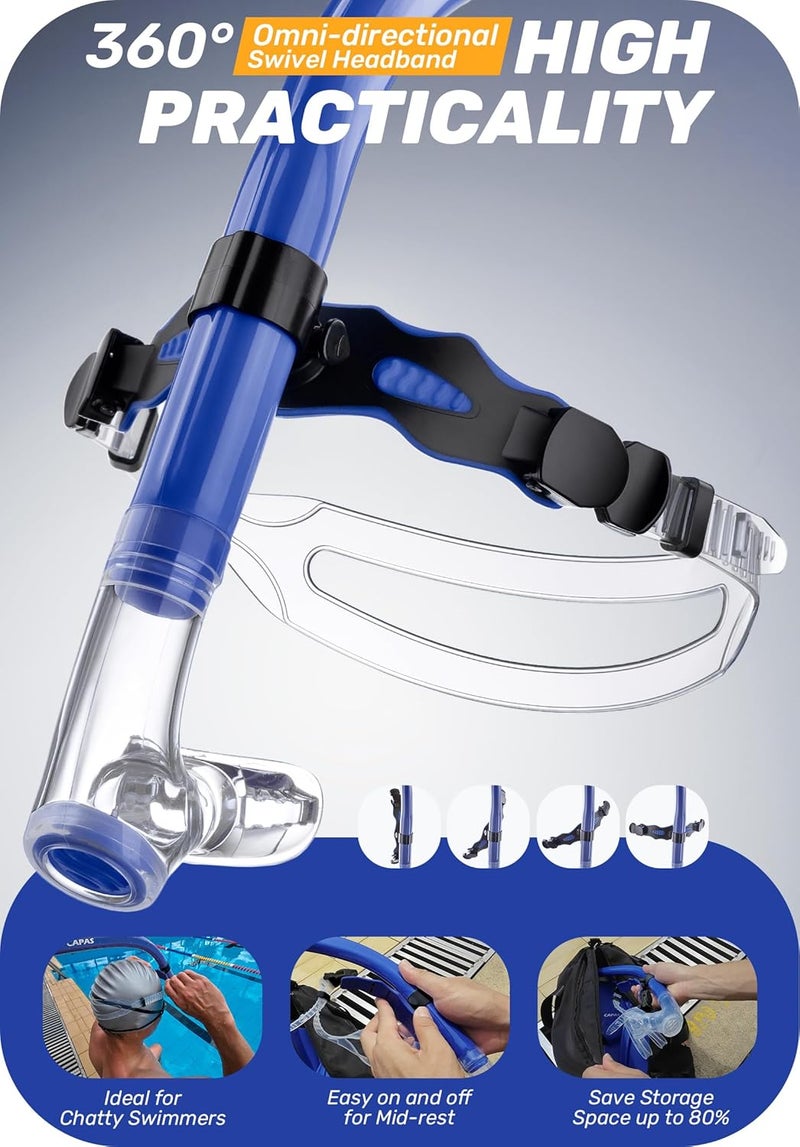 Capas Training Swim Snorkel for Lap Swimming, Swivel Headband Ultimate Fit Center-Mount Swimmers Snorkel with Liquid Silicone Mouthpiece Adjustable Strap, Designed for Adult Men Women - Image 5